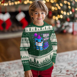 Bruh Its My Birthday Ugly Christmas Sweater Italian Brainrot Meme Family Party Bday Los Tralaleritos TS10 Forest Green Beige Print Your Wear