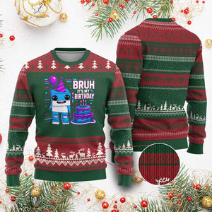 Bruh Its My Birthday Ugly Christmas Sweater Italian Brainrot Meme Family Party Bday Los Tralaleritos TS10 Red Green Print Your Wear