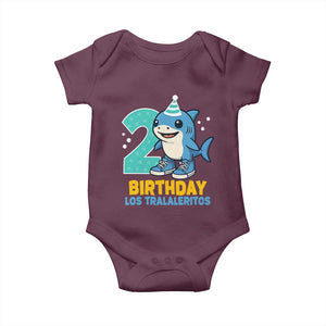 2 Years Old Birthday Brainrot Baby Onesie Funny Tralalero Tralala Los Tralaleritos Meme Shark TS10 Maroon Print Your Wear