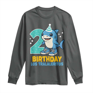 2 Years Old Birthday Brainrot Long Sleeve Shirt Funny Tralalero Tralala Los Tralaleritos Meme Shark TS10 Dark Heather Print Your Wear