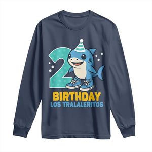 2 Years Old Birthday Brainrot Long Sleeve Shirt Funny Tralalero Tralala Los Tralaleritos Meme Shark TS10 Navy Print Your Wear