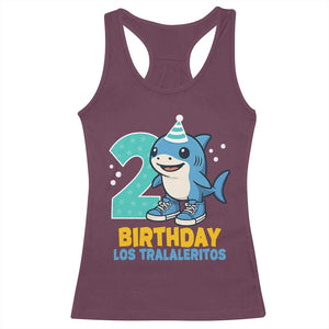 2 Years Old Birthday Brainrot Racerback Tank Top Funny Tralalero Tralala Los Tralaleritos Meme Shark TS10 Maroon Print Your Wear