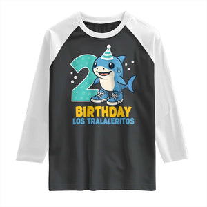 2 Years Old Birthday Brainrot Raglan Shirt Funny Tralalero Tralala Los Tralaleritos Meme Shark TS10 Black White Print Your Wear