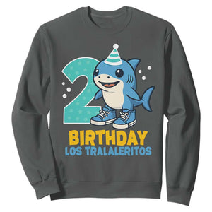 2 Years Old Birthday Brainrot Sweatshirt Funny Tralalero Tralala Los Tralaleritos Meme Shark TS10 Dark Heather Print Your Wear