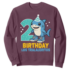 2 Years Old Birthday Brainrot Sweatshirt Funny Tralalero Tralala Los Tralaleritos Meme Shark TS10 Maroon Print Your Wear