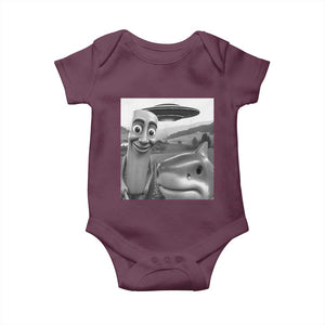Funny Italian Brainrot Meme Baby Onesie Funny Tung Tung Tung Sahur Tralalero Tralala Selfie TS10 Maroon Print Your Wear