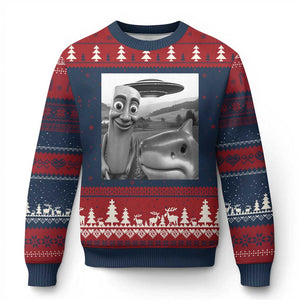 Funny Italian Brainrot Meme Ugly Christmas Sweater Funny Tung Tung Tung Sahur Tralalero Tralala Selfie TS10 Navy Red Print Your Wear