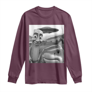 Funny Italian Brainrot Meme Long Sleeve Shirt Funny Tung Tung Tung Sahur Tralalero Tralala Selfie TS10 Maroon Print Your Wear