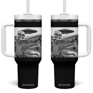 Funny Italian Brainrot Meme Tumbler With Handle Funny Tung Tung Tung Sahur Tralalero Tralala Selfie TS10 One Size: 40 oz Black Print Your Wear