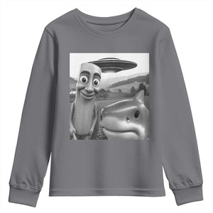 Funny Italian Brainrot Meme Youth Sweatshirt Funny Tung Tung Tung Sahur Tralalero Tralala Selfie TS10 Charcoal Print Your Wear