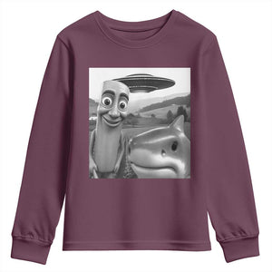 Funny Italian Brainrot Meme Youth Sweatshirt Funny Tung Tung Tung Sahur Tralalero Tralala Selfie TS10 Maroon Print Your Wear