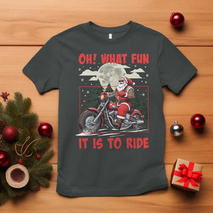 Motorcycle Biker Santa Christmas T Shirt Oh What Fun It is To Ride TS10 Dark Heather Print Your Wear