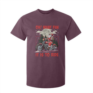 Motorcycle Biker Santa Christmas T Shirt For Kid Oh What Fun It is To Ride TS10 Maroon Print Your Wear