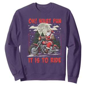 Motorcycle Biker Santa Christmas Sweatshirt Oh What Fun It is To Ride TS10 Purple Print Your Wear
