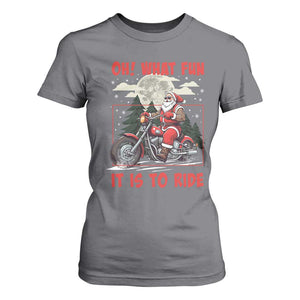 Motorcycle Biker Santa Christmas T Shirt For Women Oh What Fun It is To Ride TS10 Charcoal Print Your Wear