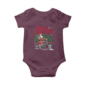 Christmas Motorcycle Santa Baby Onesie Funny Motorbike Rider Grandpa Merry Xmas TS10 Maroon Print Your Wear