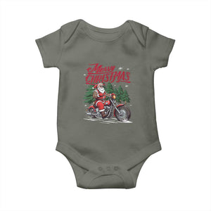 Christmas Motorcycle Santa Baby Onesie Funny Motorbike Rider Grandpa Merry Xmas TS10 Military Green Print Your Wear