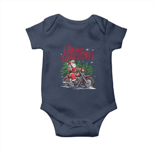 Christmas Motorcycle Santa Baby Onesie Funny Motorbike Rider Grandpa Merry Xmas TS10 Navy Print Your Wear