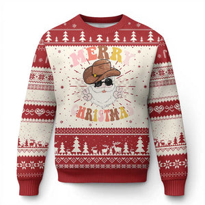 Cowboy Ugly Christmas Sweater Vintage 90s Western Groovy Santa Claus Xmas Vibes TS10 Red Print Your Wear
