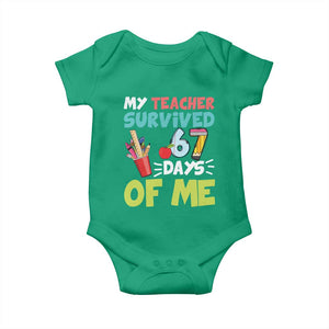 My Teacher Survived 67 Days Of Me Baby Onesie Funny Six Seven Teen Gen Z Alpha Meme TS10 Irish Green Print Your Wear