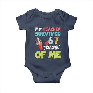 My Teacher Survived 67 Days Of Me Baby Onesie Funny Six Seven Teen Gen Z Alpha Meme TS10 Navy Print Your Wear