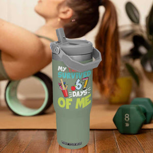 My Teacher Survived 67 Days Of Me Flip Straw Tumbler Funny Six Seven Teen Gen Z Alpha Meme TS10 One Size: 30 oz Moss Green Print Your Wear
