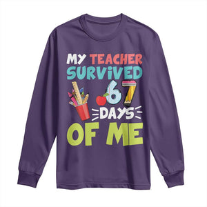 My Teacher Survived 67 Days Of Me Long Sleeve Shirt Funny Six Seven Teen Gen Z Alpha Meme TS10 Purple Print Your Wear