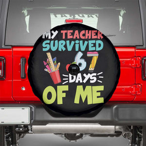 My Teacher Survived 67 Days Of Me Spare Tire Cover Funny Six Seven Teen Gen Z Alpha Meme TS10 Black Print Your Wear