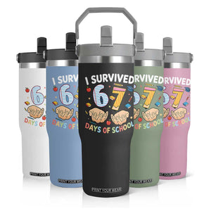 I Survived 67 Days of School Funny Six Seven Meme Flip Straw Tumbler TS10 Print Your Wear