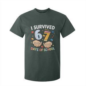 I Survived 67 Days of School Funny Six Seven Meme T Shirt For Kid TS10 Dark Forest Green Print Your Wear