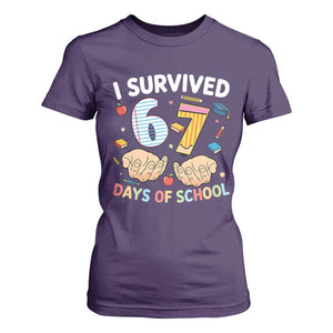 I Survived 67 Days of School Funny Six Seven Meme T Shirt For Women TS10 Purple Print Your Wear