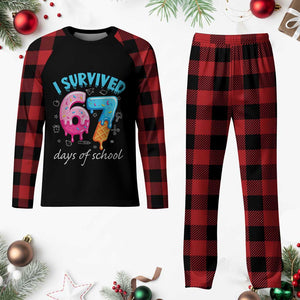I Survived 67 Days of School Funny Six Seven Meme Plaid Pajama Set Baseball Ice Cream Dripping TS10 Buffalo Plaid Print Your Wear