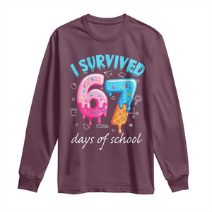 I Survived 67 Days of School Funny Six Seven Meme Long Sleeve Shirt Baseball Ice Cream Dripping TS10 Maroon Print Your Wear