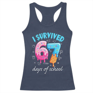 I Survived 67 Days of School Funny Six Seven Meme Racerback Tank Top Baseball Ice Cream Dripping TS10 Navy Print Your Wear