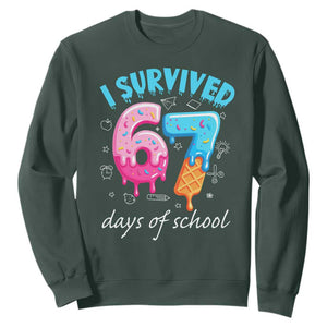 I Survived 67 Days of School Funny Six Seven Meme Sweatshirt Baseball Ice Cream Dripping TS10 Dark Forest Green Print Your Wear