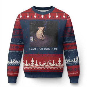 I Got That Dog In Me Ugly Christmas Sweater Retro Funny Chihuahua Smoking Beer TS10 Navy Red Print Your Wear