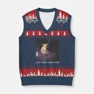 I Got That Dog In Me V-Neck Knit Sweater Vest Retro Funny Chihuahua Smoking Beer TS10 Navy Red Print Your Wear