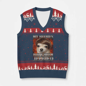Chihuahua Funny Meme V-Neck Knit Sweater Vest My Heebies Have Been Jeebied Bootleg TS10 Navy Red Print Your Wear