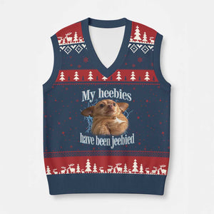 Funny Chihuahua Meme V-Neck Knit Sweater Vest My Heebies Have Been Jeebied Bootleg TS10 Navy Red Print Your Wear