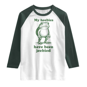 Funny Frog Raglan Shirt My Heebies Have Been Jeebied Weirdcore Meme TS10 White Dark Forest Green Print Your Wear