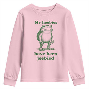 Funny Frog Youth Sweatshirt My Heebies Have Been Jeebied Weirdcore Meme TS10 Light Pink Print Your Wear