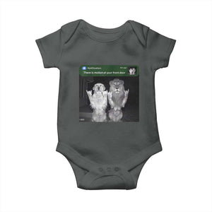 There is Motion at Your Front Door Baby Onesie Funny Golden Retriever Dog And Lion Motion Meme TS10 Dark Heather Print Your Wear
