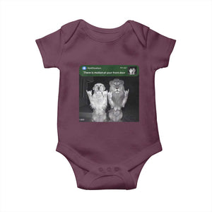 There is Motion at Your Front Door Baby Onesie Funny Golden Retriever Dog And Lion Motion Meme TS10 Maroon Print Your Wear