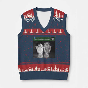 There is Motion at Your Front Door V-Neck Knit Sweater Vest Funny Golden Retriever Dog And Lion Motion Meme TS10 Navy Red Print Your Wear