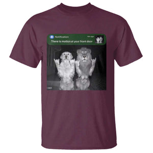 There is Motion at Your Front Door T Shirt Funny Golden Retriever Dog And Lion Motion Meme TS10 Maroon Print Your Wear