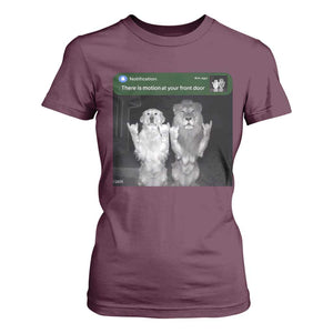 There is Motion at Your Front Door T Shirt For Women Funny Golden Retriever Dog And Lion Motion Meme TS10 Maroon Print Your Wear