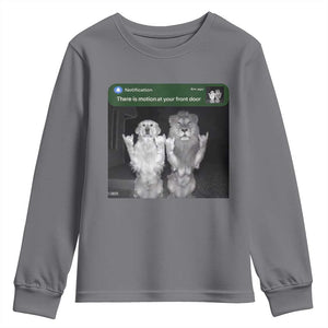 There is Motion at Your Front Door Youth Sweatshirt Funny Golden Retriever Dog And Lion Motion Meme TS10 Charcoal Print Your Wear