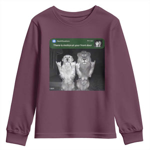 There is Motion at Your Front Door Youth Sweatshirt Funny Golden Retriever Dog And Lion Motion Meme TS10 Maroon Print Your Wear
