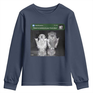 There is Motion at Your Front Door Youth Sweatshirt Funny Golden Retriever Dog And Lion Motion Meme TS10 Navy Print Your Wear