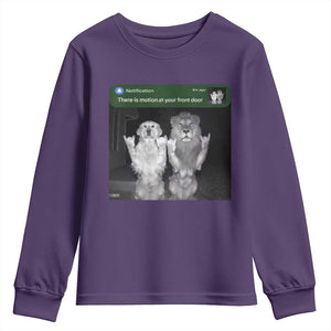 There is Motion at Your Front Door Youth Sweatshirt Funny Golden Retriever Dog And Lion Motion Meme TS10 Purple Print Your Wear